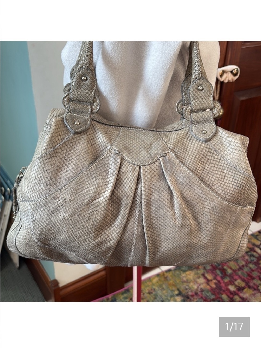 Lockheart Shoulder bag leather/snake skin gray 4 exterior pockets expanding